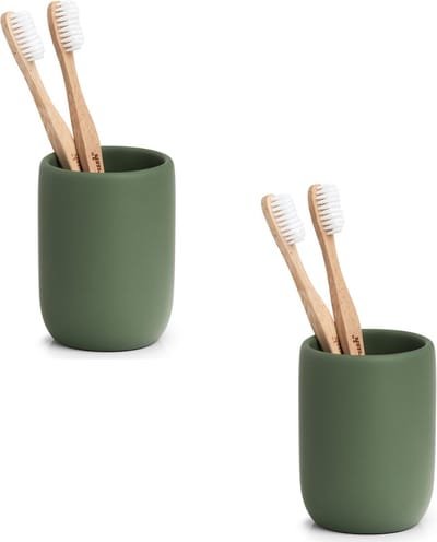 Zeller tandenborstelhouder - 2x - kunststeen - salie groen - D7 x H10 cm