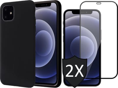 Hoesje geschikt voor iPhone 13 Met 2x Screenprotector - Fluweelzachte Backcover - Zwart