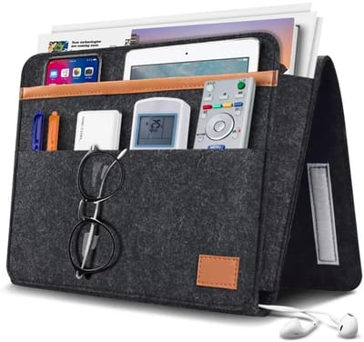 BOTC Bedside Pocket - Bed Organizer Hangend – Vilten Bedside Opbergzak – voor Tablet, Afstandsbediening & Kabels - Donkergrijs