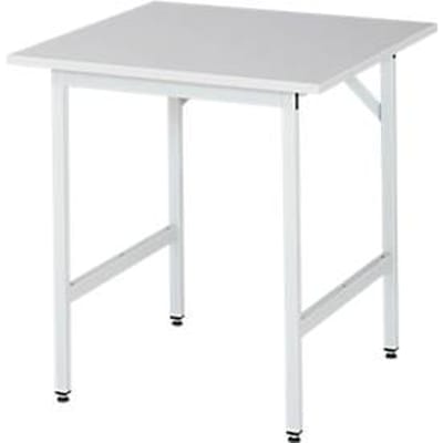 Rau ESD-werktafel Jerry, handmatig in hoogte verstelbaar, 28 mm spaanplaat met melamine coating, tot 300 kg, B 750 x D 800 x H 800-850 mm, lichtgrijs