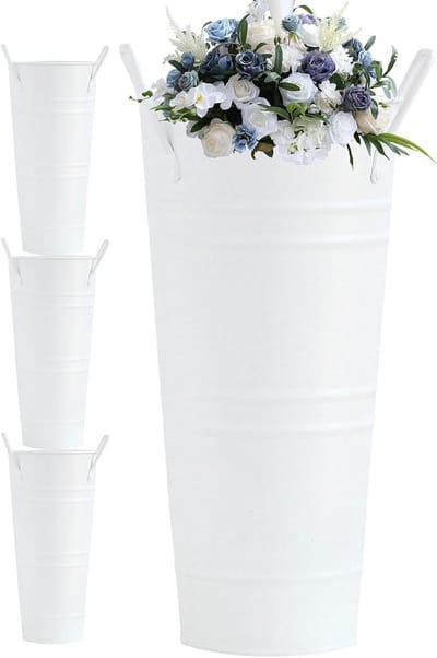 Metalen Vazen - Bloemen Emmer - Decoratie Set - Roestbestendig Verzinkt - 4 Stuks - Wit