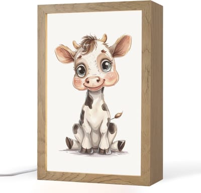 Nachtlampje 20x30 cm - Kinder lampje - Koe - Baby dier - Boerderij dieren - Tafellamp kinderkamer - Slaapkamer lamp - Bedlamp kinderen - Kinderlampje stopcontact - Wandlamp babykamer - Nachtlampjes