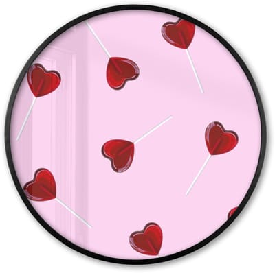 Poster in lijst Rond - Fotolijst 60x60 cm - Posters - Roze - Hart - Lolly - Snoep - Ronde posterlijst zwart - Decoratie - Wanddecoratie woonkamer - Muurdecoratie slaapkamer