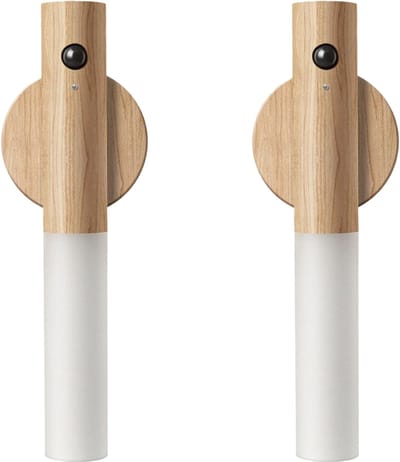 2-delige slimme nachtlamp met bewegingssensor, oplaadbare magnetische LED-wandlamp, USB-oplaadbare sfeerlamp, geschikt voor buitengebruik, draadloos ontwerp, geschikt voor gang, slaapkamer, trap, badkamer - ABS-materiaal（Wit perzikhout）