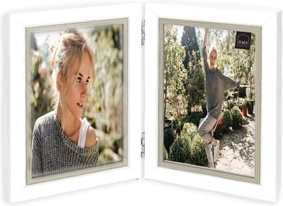 HAES DECO - Houten Fotolijst Duo Fevik in wit met grijs voor 2 foto's 10x15 - CD786HS