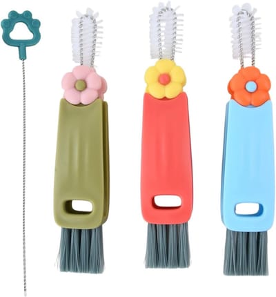 Multifunctionele Reinigingsborstel Set voor Bekers en Flessen - 3-in-1 Borstel voor Deksel, Rinse en Schoonmaken