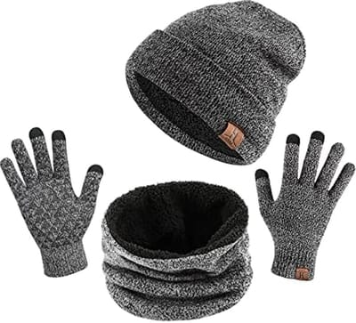 Winterbeaniemuts, sjaal, touchscreen-handschoenen, 3-in-1 warme accessoirekit met fleece voering