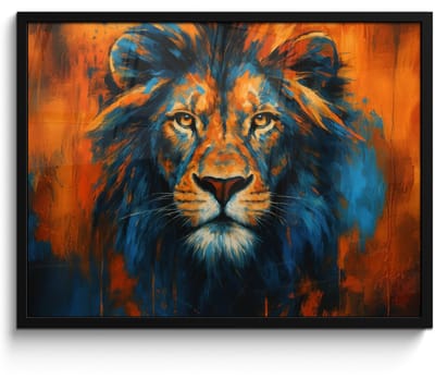 Poster in lijst - Fotolijst 70x50 cm - Posters - Schilderij - Leeuwenkop - Oranje - Posterlijst zwart - Decoratie - Wanddecoratie woonkamer - Muurdecoratie slaapkamer