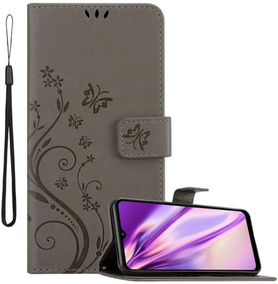 Cadorabo Hoesje geschikt voor Samsung Galaxy A32 5G in BLOEMEN GRIJS - Beschermhoes in bloemmotief met magnetische sluiting, standfunctie en kaartsleuven Book Case Cover Etui