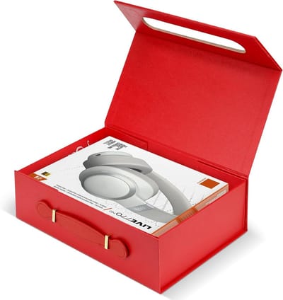 Grote stevige geschenkdoos met magnetische sluiting en gescheurd papier, ideaal voor over-ear koptelefoons en andere cadeaus.