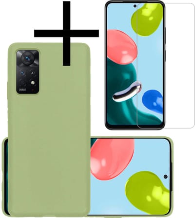Hoesje - Met Screenprotector - Geschikt voor Xiaomi Redmi Note 11s - Sterk & Shockproof - Back Cover - Siliconen Case - Telefoon Hoes - Groen