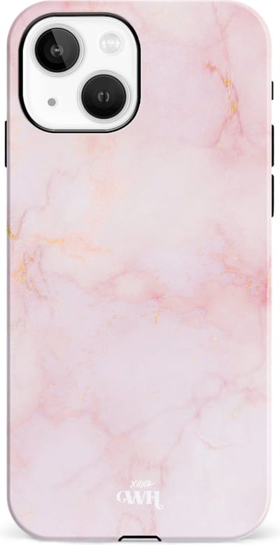 xoxo Wildhearts Marble Dusty Pink - Double Layer - Hardcase hoesje geschikt voor iPhone 14 Plus hoesje roze - Roze shockproof case geschikt voor Apple iPhone 14 Plus hoesje marmer - Roze