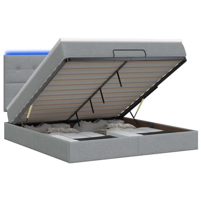vidaXL - Ottomaanse - Bed - met - Matras - en - LED - Lichtgrijs - 180 - x - 200 - cm - Stof