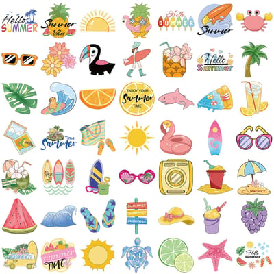 50 stuks Zomer Chill Vibes Stickers Vinyl Stickers Voor Laptops Waterflessen Bagage Helmen Vakantie Sticker yellow