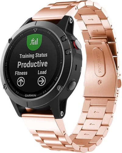 Shop4 - Garmin Fenix 5X Bandje (ook Plus) - Roestvrijstaal Rosé Goud