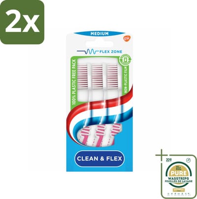 Aquafresh Tandenborstel Clean & Flex Medium 3 stuks per verpakking - Voordeelverpakking - 2 stuks - Tandenborstel schoonmaken - Tandenborstel flexibele steel