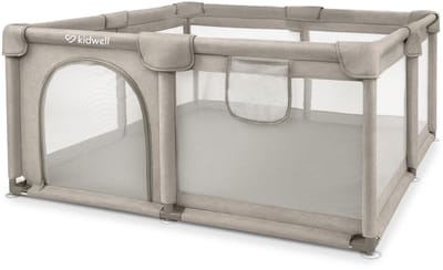 Kidwell-FANKO-babybox-grondbox-kinderbox–130x130cm–voor binnen en buiten-beige-ademend gaas-EN71-gecertificeerd-6 tot 36 maanden