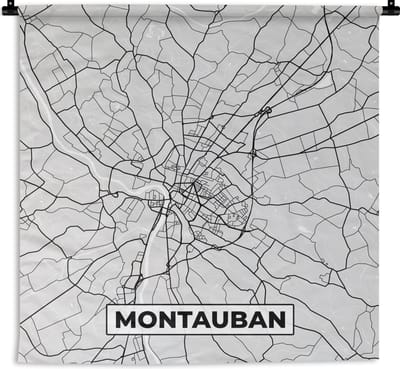 Wandkleed - Wanddoek - Kaart - Stadskaart - Montauban - Plattegrond - Frankrijk - 180x180 cm - Wandtapijt