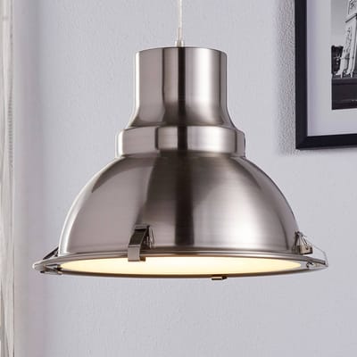 Lindby - hanglamp - 1licht - Metaal, glas - H: 28 cm - E27 - satijn nikkel, mat