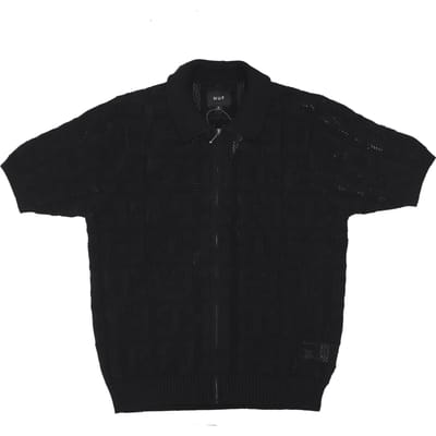 Herensweater met korte mouwen en monogramjacquard met rits, zwart