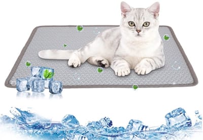 Koelmat voor huisdieren, geschikt voor katten en honden - Koelmat van ijszijde, te gebruiken op bedden, banken, vloeren en in kooien - Wasbare nylon/polyester huisdiermat, grijs - S/60*40cm