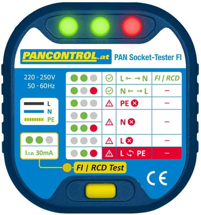 Stekkertester met 30mA Aardlekschakelaar Test