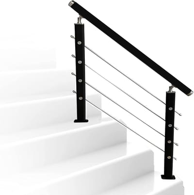 Buiten Trapleuning - Overgangsleuning Kit - Veiligheid Buiten - In Hoogte Verstelbaar - 120cm Lengte - Zwart