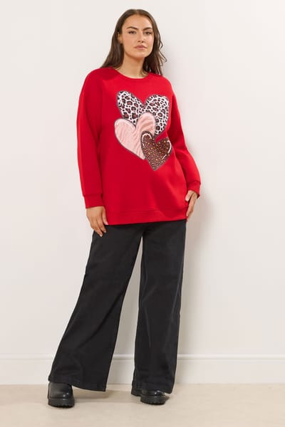 Yours Rood Sweatshirt Met Hartjesprint Size 48