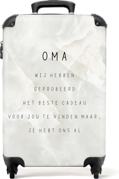 NoBoringSuitcases.com - Koffer - Quotes - Oma - Marmer - Wit - Marmerlook - Past binnen 55x40x20 cm en 55x35x25 cm - Trolley handbagage - Valiezen met wieltjes volwassenen - Reiskoffer op wielen - Rolkoffer lichtgewicht
