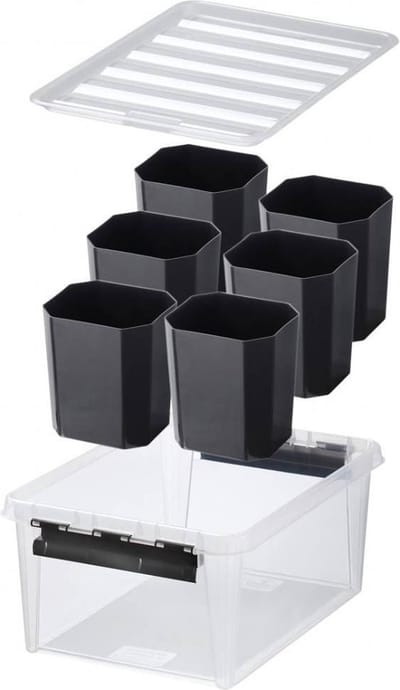 Smartstore Classic 15 Box Met Deksel 40x30x19 Cm Transp. + 6 Inzetbakjes Zwart Orthex 3507190