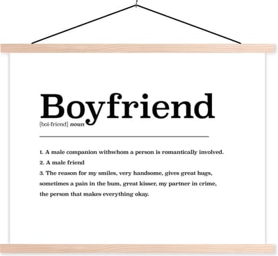 Posterhanger incl. Poster 120x90 cm - Schoolplaat - Woordenboek - Vriend definitie - Boyfriend - Spreuken - Quotes - Textielposter - Blanke latten