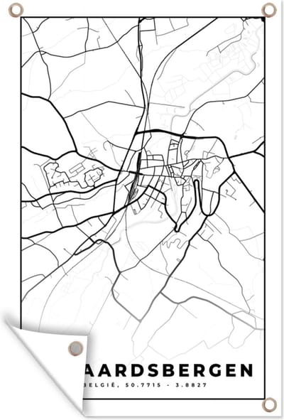 Muurdecoratie Kaart – Plattegrond – Stadskaart – Geraardsbergen – België – Zwart Wit - 120x180 cm - Tuinposter - Tuindoek