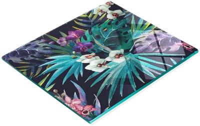 Decoratieve snijplank van gehard glas met aquarel orchidee, 60x52 cm