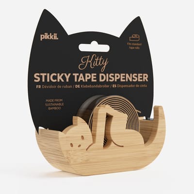 pikkii Kitty Cat Tape Dispenser – Bamboe Plakbandhouder met Kattenvorm | Decoratieve Bureauaccessoire 109x55.6mm