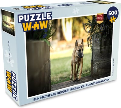 Puzzel Een Mechelse herder tussen de plantenbakken - Legpuzzel - Puzzel 500 stukjes