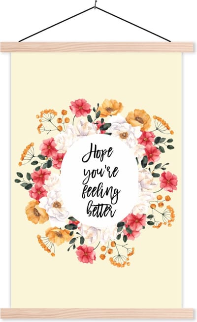 Posterhanger incl. Poster 40x60 cm - Schoolplaat - Beterschap - Quotes - Planten - Hope - Textielposter - Blanke latten