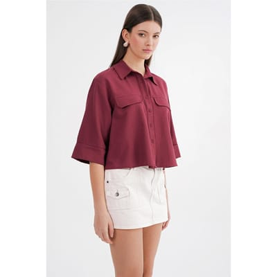 Korte Mouw Crop Poplin Shirt
