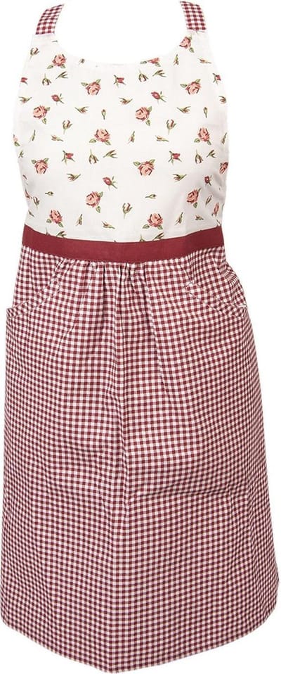 Clayre & Eef Keukenschort 70x85 cm Rood Wit Katoen Rozen BBQ Schort