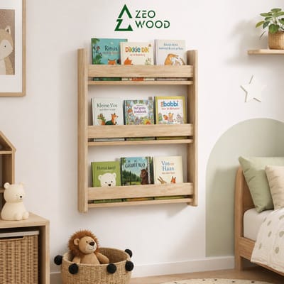 Boekenkast Kind - Montessori Boekenrek 3 Niveaus Houtkleur