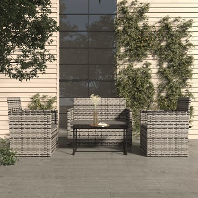 vidaXL - 4-delige - Loungeset - met - kussens - poly - rattan - grijs