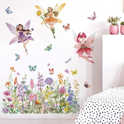 Dailygoods- Muursticker Bloemen - Muurdecoratie Slaapkamer - Muurstickers Meisjes - Vlinder Muurstickers - Verwijderbaar Vinyl - Decoratieve Stickers - Wanddecoratie