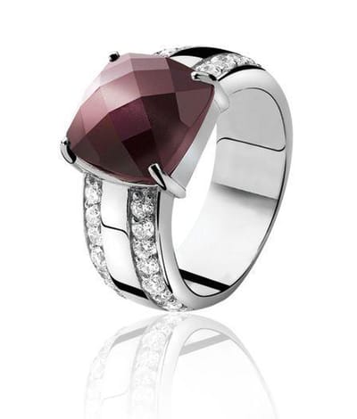 Zinzi - Zilveren Ring - Paarse Cateye - Zirkonia - Maat 54 (ZIR626-54)