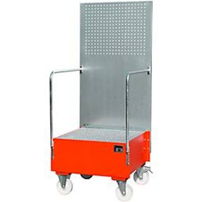 Verrijdbare lekbak met geperforeerde plaatwand, van staal, capaciteit 1 x 200 liter vat, rood