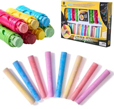 Flixio® Stoepkrijt Set met Houders – 40-delig – Buitenspeelgoed – Wasbaar Krijt voor Kinderen – Minder Vieze Handen – Voor Stoep, Tuin en Krijtbord