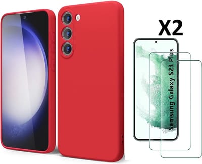 Hoesje Geschikt Voor Samsung Galaxy S23 Plus Hoesje siliconen Rood zacht siliconen hoesje TPU backcover - Met Screenprotector - 2 stuks