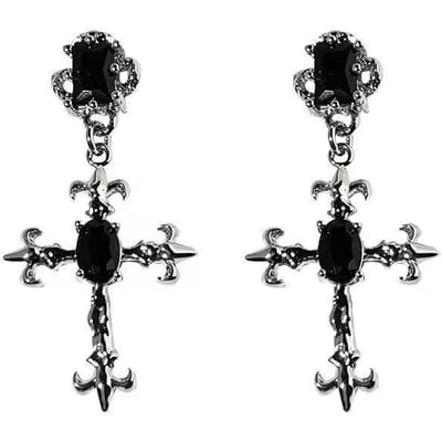 Gotische grote gedetailleerde kruis zwarte zirkoon oorbellen punk Halloween sieraden creativiteit fashion statement vrouwen cadeau zwart