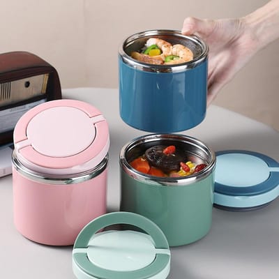 RVS isolatie emmer lunchbox met rijst groothandel ronde verzegelde Japanse lunchbox white