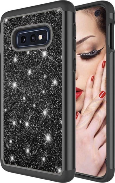 Geschikt voor Samsung Galaxy S10 Plus Backcover - Glitters - Zwart - Shockproof Armor