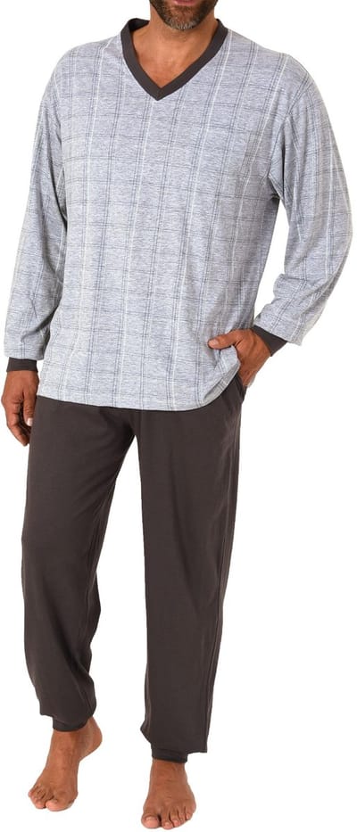 Herenpyjama lange mouw met manchetten in elegante ruitjeslook - 212 101 90 409