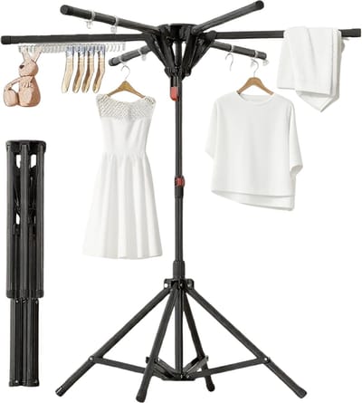 Damenzo - Droogrek - Wasrek - Droogtoren - Droogrek inklapbaar - Kleding - Rek - Draagvermogen tot 40 kg - 127x102×170 cm 6 Stangen - Zwart